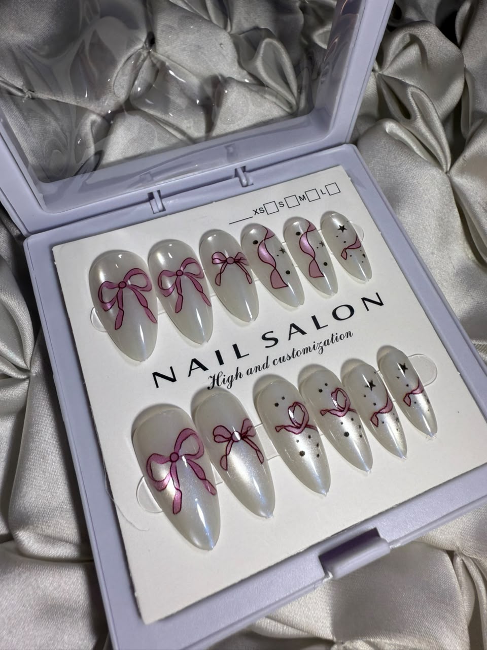 Pink Bow Pearl Nails