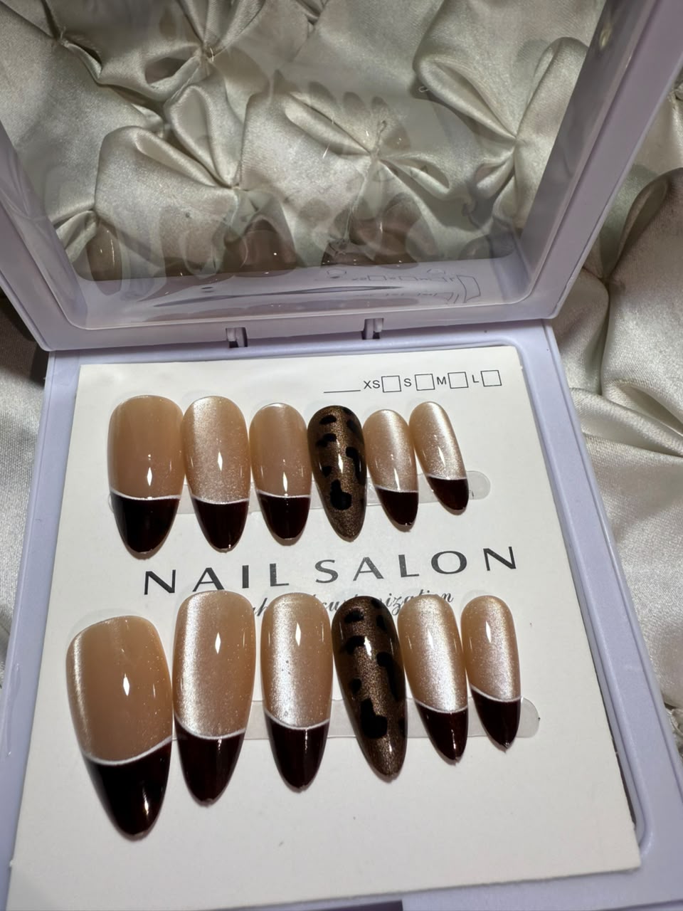 Mocha Leopard French Nails